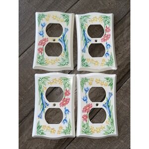 (4) Vintage General Electric Wall Plates, Plastic, Floral, Hardware Included